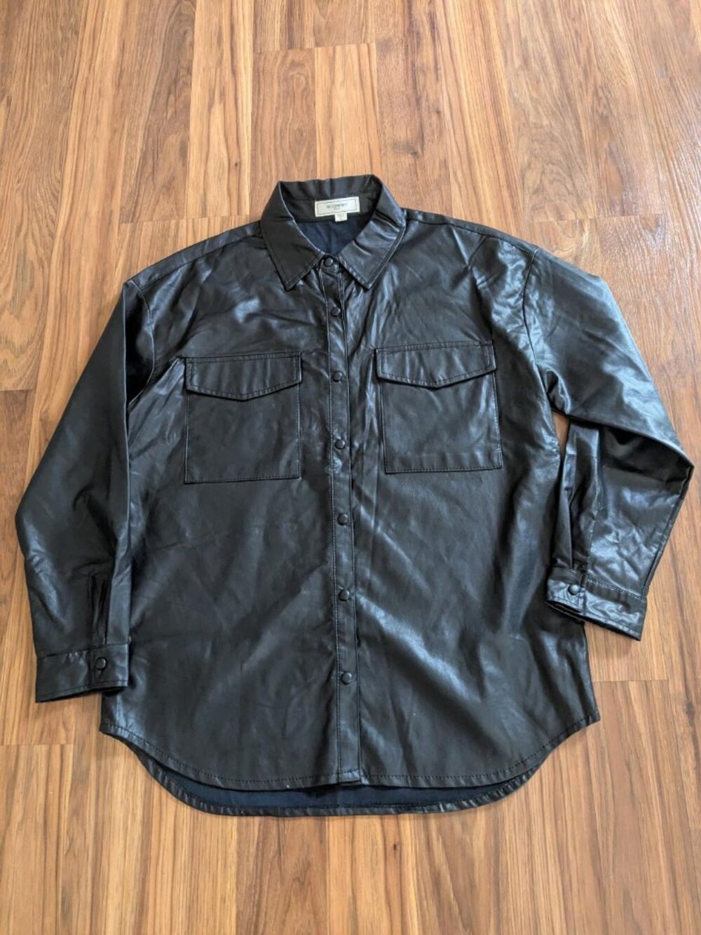 Chic Bold Streetwear Black Faux Leather Shacket Trendy Layering Must Have Large